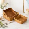 Cesta de almacenamiento tejida para escritorio estilo nórdico para snacks y artículos varios, caja de almacenamiento de cosméticos tejida con paja, transfronterizo