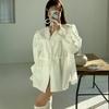 Chic Coreano Otoño Nuevo Diseño de Nicho Encaje Empalmado Encaje Manga Trompeta Camisa Blanca Top Holgado para Mujer