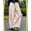 Pantalones rosas de pierna ancha estilo japonés para mujer, delgados de verano, nuevos, de cintura alta, holgados, adelgazantes, casuales, con diseño curvo para mujeres petite