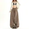 Pantalones Casuales de Cuadros Pierna Ancha para Mujer 2026, Nuevo Estilo Británico Retro Primavera y Otoño, Pantalones Sueltos de Caída Larga hasta el Suelo