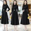 Vestido de Mujer para Primavera y Otoño, Elegante Temperamento, Color Sólido, Cuello Polo Abotonado, Temperamento de Gama Alta, Ceñido a la Cintura, Manga Larga, Vestido Largo de Corte A