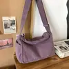 Bolsa de Ombro de Lona de Cor Sólida de Grande Capacidade Bolsa Transversal Simples Feminina Bolsa Mensageira Retro Japonesa Versátil Mochila para Estudante Universitário
