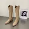 Botas Vaqueras Occidentales para Mujer 2026 Nueva Llegada de Otoño Punta Fina Tacón Grueso Botas Largas Cierre Trasero para Mujer Botas Altas de Montar