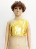 Pasarela para Niñas y Niños Tirante Único Hombro Descubierto Hombro Inclinado Chaleco para Ombligo Ropa Brillante para Actuación Top Elástico para Actuación