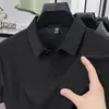 Camisa Polo de Manga Corta de Seda de Hielo Completamente Sin Costuras para Hombre de Alta Gama Lujo Ligero Casual de Negocios Camiseta de Color Sólido Jacquard a Cuadros