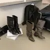 Botas largas de punta con tacón de bloque para mujer, botas tipo pantalón plisado para mujeres petite, botas de montar hasta la rodilla