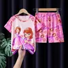 Pijama de Meninas Tailandesas Verão Fino Manga Curta Meninos Crianças Desenho Animado Labubu Bebê Ar Condicionado Roupa de Casa conjunto