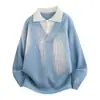 Suéter Falso de Dos Piezas Cuello de Camisa para Hombre Suéter Falso de Dos Piezas Suéter Casual para Hombre Suéter Patchwork Versátil Simple Gris