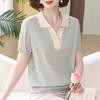 Camisa de punto de moda para madres, top de seda helada Lel, nueva camiseta de manga corta de verano para mediana edad, base suelta
