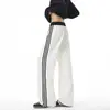 Calça de Moletom Casual Color Block com Cós de Três Listras, Unissex, Corte Reto Solto, Caimento Fluido, Cordão