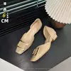 Zapatos Individuales Huecos Clásicos de Cuatro Estaciones para RV con Hebilla Cuadrada que Aumentan la Altura 6cm para Mujer, Nuevas Sandalias Elegantes de Charol con Punta Cuadrada para Uso en Exteriores