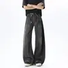 Jeans curvo com padrão de bambu lavado da moda de rua americana para homens e mulheres, calças casuais da moda de outono com silhueta larga retrô desgastada