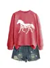 Amazon Ebay Site Independente Moda Casual Elegante Feminina Floral Gola Redonda Outono e Inverno Manga Longa Moletom Camisa Base