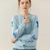Novo Suéter Feminino de Cashmere Puro Outono e Inverno Cardigã Gola Redonda Modelagem Justa Jacquard com Laço Jaqueta Quente Malha Casual