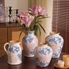 Novo Estilo Chinês Retrô Padrão Verde Rachado no Gelo Cerâmica Vaso Ornamentos Sala de Estar Gabinete de TV Corredor Arranjo de Flores Vaso de Flores Criativo