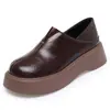 Mocassins femininos, nova coleção outono 2026, estilo casual slip-on, com sola grossa, que aumentam a altura, adequados para mulheres baixinhas, bico redondo, efeito emagrecedor, sapatos de couro únicos
