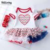 Ropa de Verano Infantil Transfronteriza Nuevo Vestido Harper con Estampado de Estrellas de Manga Corta para Niñas del Día de la Independencia Estadounidense Conjunto de Dos Piezas
