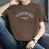 Camiseta Branca 100% Algodão Masculina Manga Curta Verão Manga Meia-Manga Tendência Camiseta Estampada com Letras Gola Redonda Top