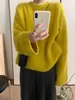 Suéter Amarelo Fofo Espesso Plus Size para Mulheres, Roupa de Outono e Inverno, Top de Tricô Solto Macio de Mohair