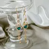 Brincos Longos com Franjas Agulha de Prata em Estilo Coreano com Cristais Azuis, Flores Brancas Geométricas, Brincos de Temperamento Luxuosos e Elegantes