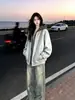 Sudadera con capucha y cremallera de color liso, estilo retro, moderna, de nicho, con personalidad, forro de dos piezas, para mujer, nuevo top casual de otoño/invierno