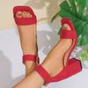 Sandalias de Tacón Grueso con Punta Cuadrada de Tacón Medio para Mujer 2026 Comercio Exterior, Nuevo Estilo de Verano, Sandalias de Espalda Cerrada Talla Grande, Sandalias de Talla Grande Europeas y Americanas