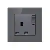 Painel de tomada de parede USB com interruptor de luz de vidro temperado cinza, padrão britânico 13A de Hong Kong
