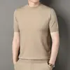 Popular camisa de punto nueva para hombre, suéter de punto fino de manga corta, camiseta básica suave de manga corta para hombre