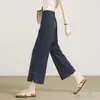 Pantalones casuales de algodón y lino estilo chino, modelo nuevo 2026, de cintura alta, pierna recta de verano, corte holgado, con botones de nudo chino tradicional, largo de nueve puntos, color albaricoque