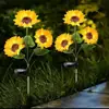 Girasol Simulado de Tres Cabezas Seis Cabezas LED Decoración Exterior para Césped Luces de Flores para el Suelo Alimentadas por Energía Solar Se Encienden Automáticamente Después del Anochecer