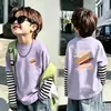 Camiseta de manga larga para niño, estilo falso dos piezas, 100% algodón, nueva temporada primavera y otoño 2026 para niños, camiseta básica de otoño para niños grandes
