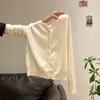 Cardigan de Tricô Gola Redonda Manga Longa Cor Damasco Estilo Coreano Outono/Inverno Novo Solto Emagrecedor Peça de Cima Externa Feminina
