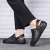 Pantuflas negro puro para hombre, verano, transpirables, para trabajo en cocina, impermeables, a prueba de aceite, para chef, suela gruesa, antideslizantes, zapatos de seguridad para trabajo