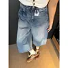 Shorts de Mezclilla Rectos Sueltos de Cintura Alta Estilo Retro Americano para Mujer, Nuevo Diseño de Verano con Efecto de Caída, Pantalones Anchos Cropped de Moda