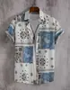Camisa masculina casual de manga curta estilo Paisley, sem posicionamento