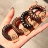 Anillo para toalla de estilo coreano a rayas marrones y de cuadros, anillo para el pelo, diadema de oso lindo, coleta con borla