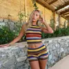 33115 Conjunto de top sexy a rayas con espalda descubierta y amarre y shorts para mujer, nuevo estilo europeo y americano transfronterizo, ajuste ceñido