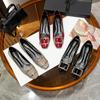 Zapatos de Mujer con Hebilla Cuadrada y Tacón Grueso Estilo Nuevo Primavera 2024 Zapatos de Mujer en Charol Gris Elefante Tacones Altos Versátiles con Punta Cuadrada y Apertura Baja