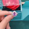 Novo Conjunto de Grupo de Luxo Totalmente Cravejado com Micro Pedras Preciosas Anel Tesouro Colorido Gota de Água Forma de Pera Ametista Natural Anel Aberto Feminino