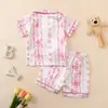 Pijama de Niña para Verano con Estampado de Moños Ropa de Casa de Dos Piezas Ropa Infantil de Manga Corta con Cuello