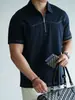 Camisa Polo Casual Transpirable de Manga Corta para Hombre Estilo Old Money de Lino, Seda de Morera y Algodón con Cuello Alto y Media Cremallera Verano 2026