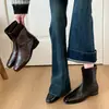 Botas Delgadas de Tacón Alto y Punta Cuadrada Estilo Coreano, Botines Cortos para Mujer, Botas Martin Elásticas Retro Francesas de Tacón Grueso, Botines Cortos Estilo Británico