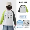 Camiseta para niño Youou, top de algodón puro para bebé de primavera y otoño, ropa de otoño de manga larga para niño, ropa infantil de bloques de color, ropa de otoño para niños