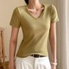 Playera Blanca de Cuello en V con Hombro Descubierto de Manga Corta para Mujer Verano Top Caliente Básico Combinable Chica Hot Ajustada Adelgazante Camiseta Base
