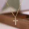 Colar Cruz Pequena Transfronteiriço Europeu e Americano, Simples e Cravejado com Diamantes, Estilo Novo, Versátil e Luxo Leve