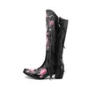 Botas de cuero con estampado de punta para otoño 2023, remaches europeos y americanos, botas de borlas de alta moda, zapatos de tacón alto para mujer, botas de comercio exterior