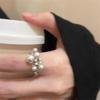 Nuevo Anillo de Perla Zircón Meteorito para Mujer Estilo Frío Elegante Combinable Anillo Abierto para Dedo Nicho Lujo Ligero Anillo de Moda