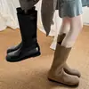 2026 Otoño Temprano Nuevas Botas de Caballero de Tubo Recto No por Encima de la Rodilla Punta Redonda Media Caña Botas Fruncidas Botas Altas Botas de Vaquero Occidental