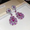 Aretes de Flor de Zircón con Aguja de Plata y Gota de Agua, Pendientes de Banquete Elegantes y de Moda de Uso Rudo para Vestir, Pendientes de Lujo Ligero de Gama Alta para Mujer