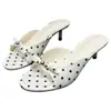 Primer Encuentro Temporada Estilo Hada Punta Redonda Lunares Tacón Fino Pantuflas para Mujer Primavera/Verano 2026 Rosa Hermoso Moño Pantuflas Deslizantes